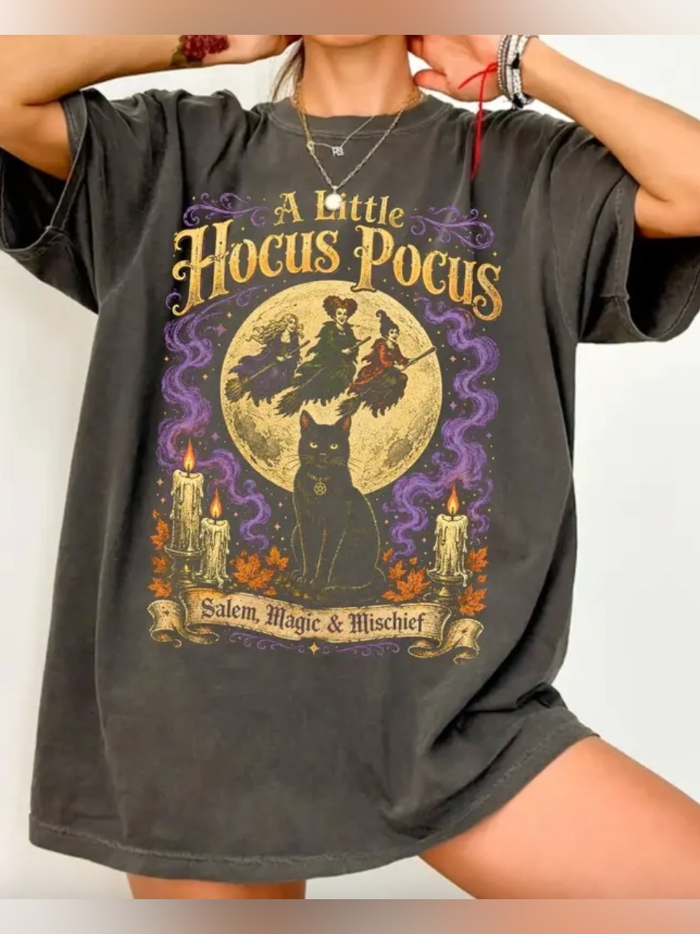 Comfort Pepper 'A Little Hocus Pocus' Graphic Tee with Purple and Gold Print